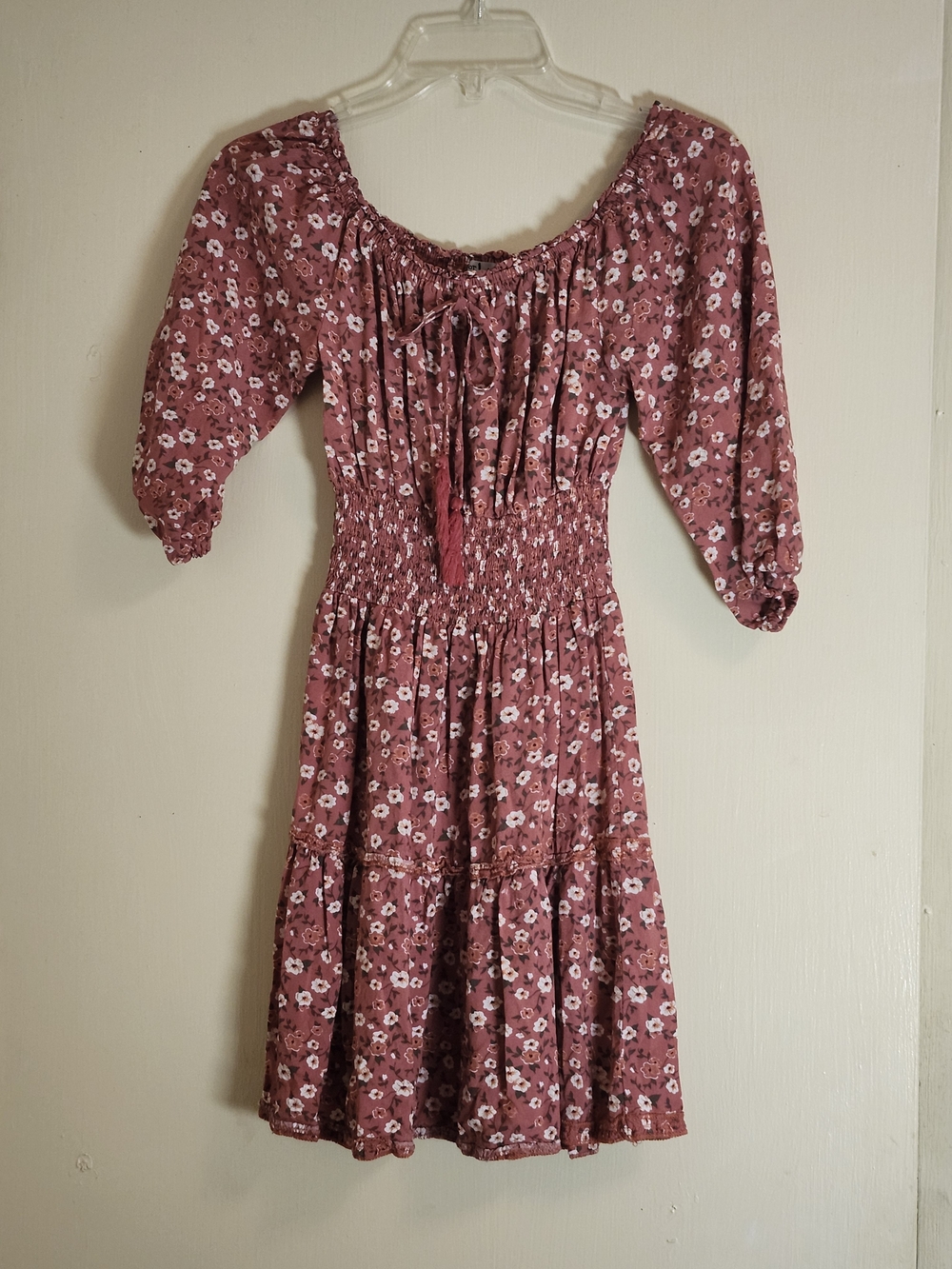 J for Justify Dusty Rose Floral Smocked Midi Dress